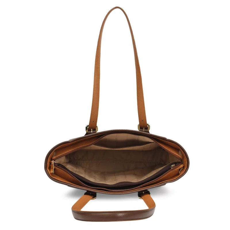 Da Milano Mocha Medium Wax Leather Tote - Mocha for Women | Best Price UAE